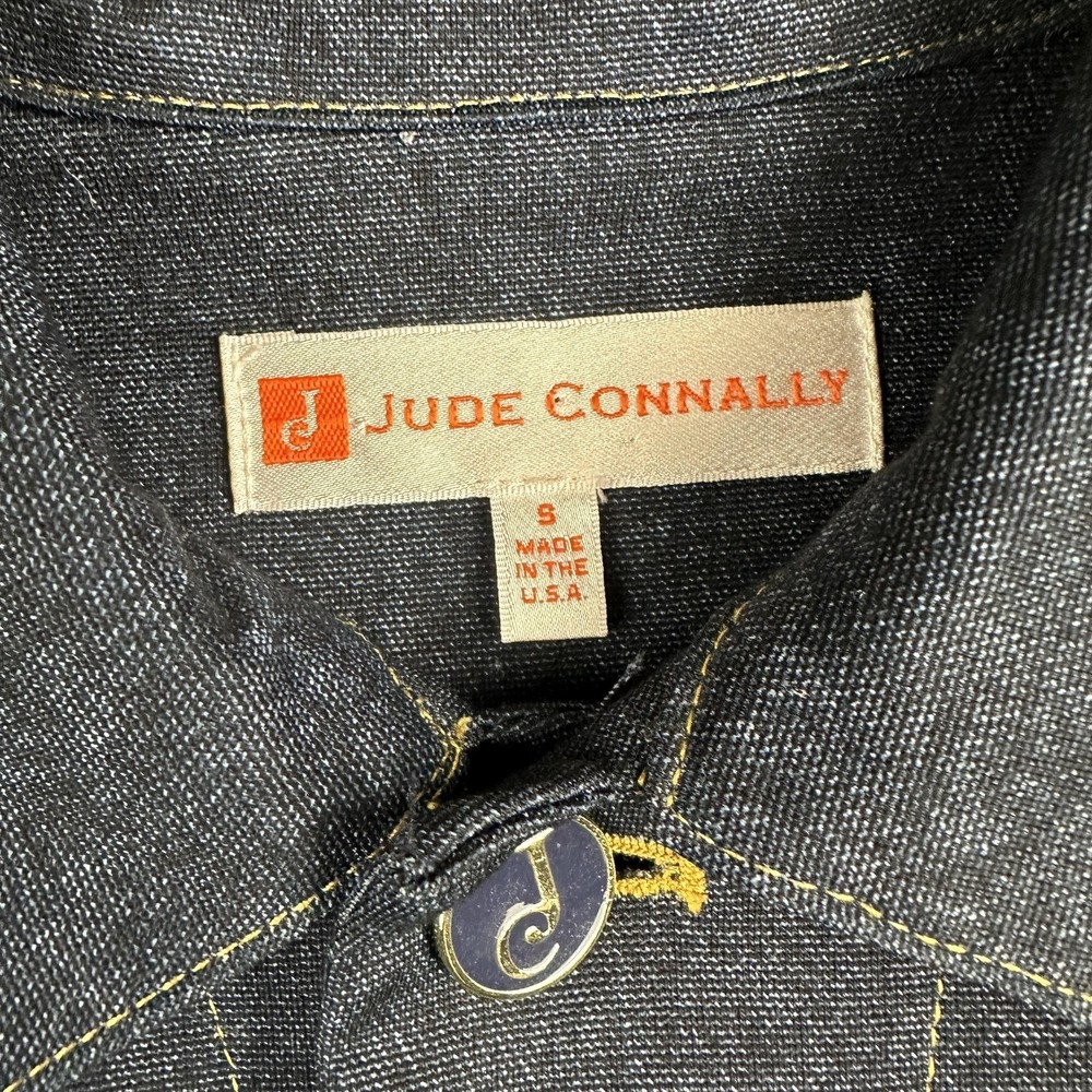 Jude Connally Jacket Womens Small Blue Denim Button Front Stretch Collared USA - Picture 2 of 7